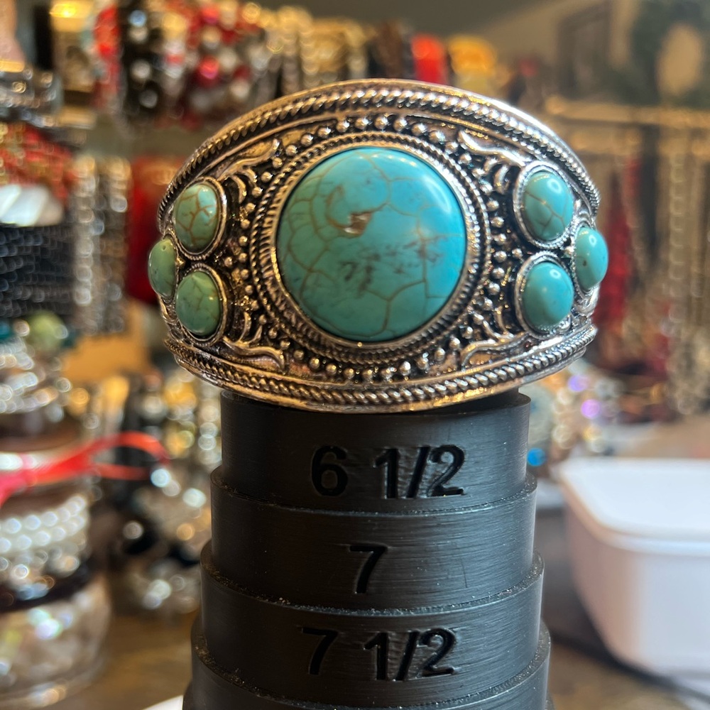 Turquoise and Silver Statement Cuff Bracelet - Picture 3 of 6